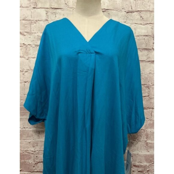 Liz Claiborne Dress XXL Turquoise Kaftan Long Shift Midi Dolman Sleeve Rayon NEW - Picture 2 of 6